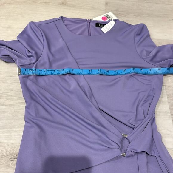 LAUREN Ralph Lauren NWT MIDI Faux Wrap Purple Dress with Silver Ring. - Picture 7 of 9